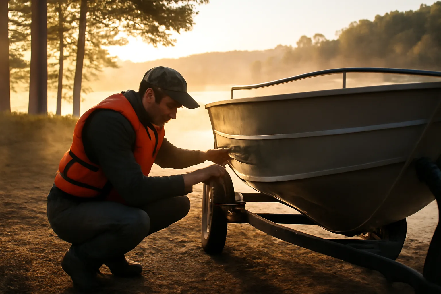 Marine surveyor checks an aluminum boat hull at an Arkansas lake