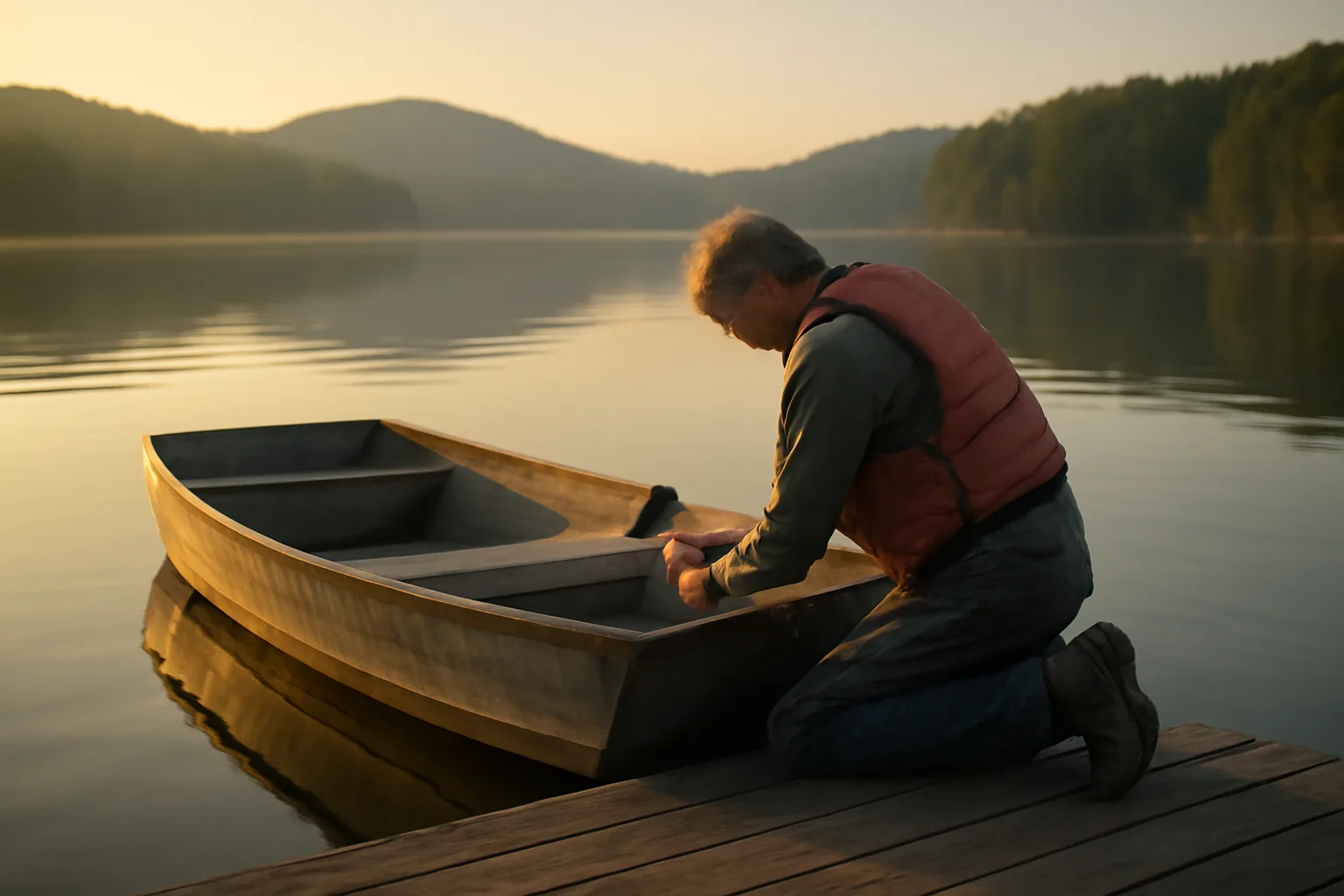 Marine surveyor inspects a jon boat on an Arkansas lake
