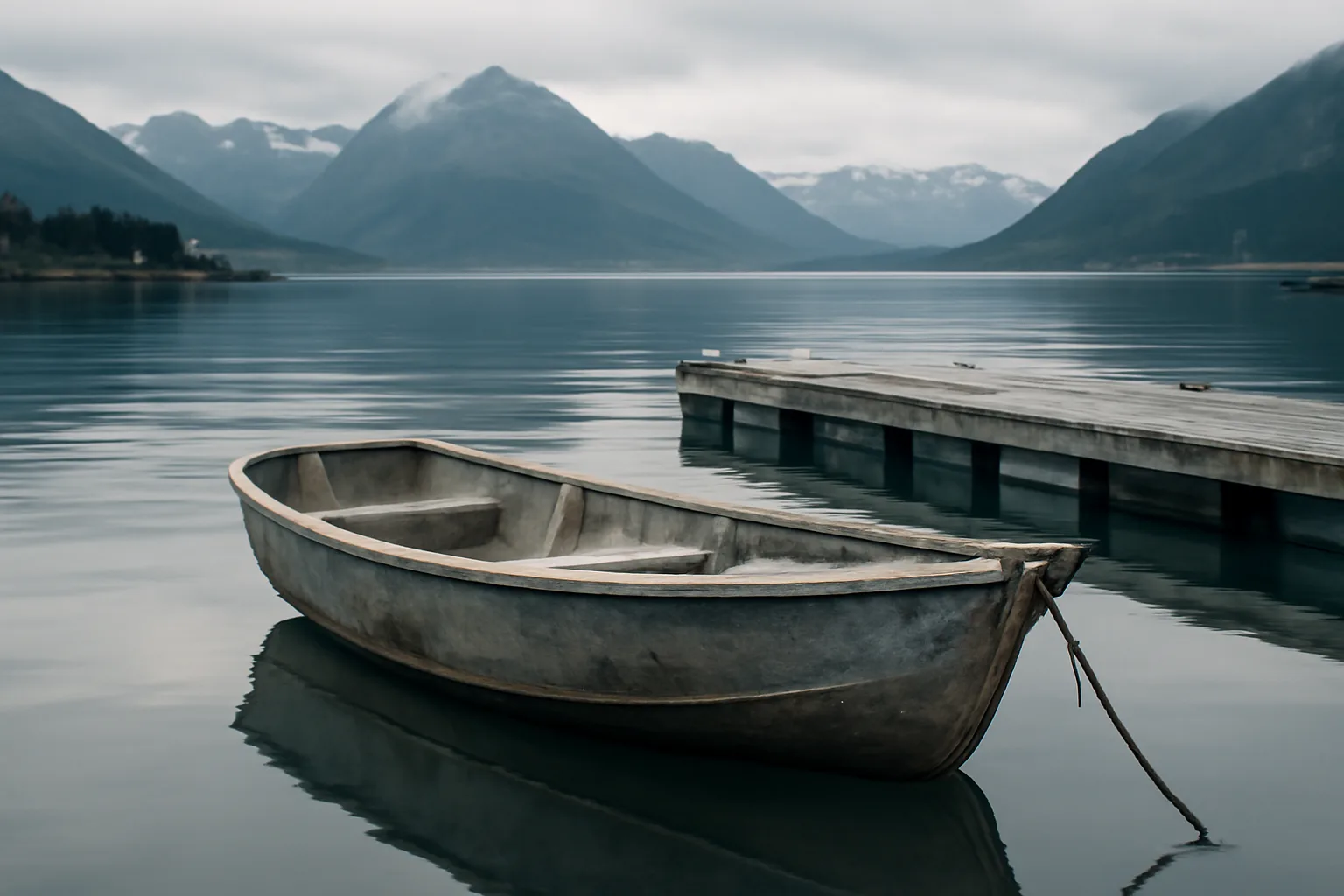 Aluminum skiff moored at an Alaska harbor dock awaiting marine survey